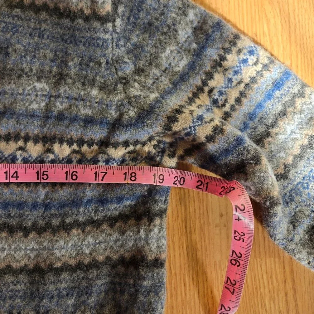 Eddie Bauer Fair Isle Lambswool Cardigan Sweater Gray Blue XXL (Fits M) Nordic P - Picture 5 of 8